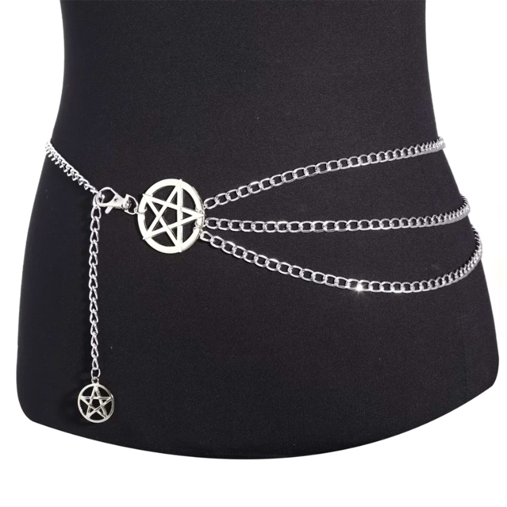 Silver pentagram star chain link belt hip waist belly hips jewelry Sexy Womans